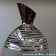 Load image into Gallery viewer, ART DECO Style. 1950s Bohemian / Czech Glass Decanter with Silvered Hoops &amp; Faceted Black Glass Stopper
