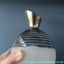 Load image into Gallery viewer, ART DECO Style. 1950s Bohemian / Czech Glass Decanter with Silvered Hoops &amp; Faceted Black Glass Stopper
