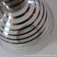 Load image into Gallery viewer, ART DECO Style. 1950s Bohemian / Czech Glass Decanter with Silvered Hoops &amp; Faceted Black Glass Stopper
