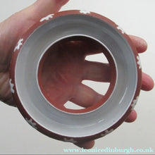 Load image into Gallery viewer, 1950s DANISH ART POTTERY Rosy Ring by Zeuthen Keramik by Edith Nielsen. Terracotta Glaze and Raised Gloss White Flowers

