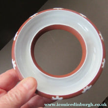 Load image into Gallery viewer, 1950s DANISH ART POTTERY Rosy Ring by Zeuthen Keramik by Edith Nielsen. Terracotta Glaze and Raised Gloss White Flowers
