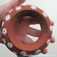 Load image into Gallery viewer, 1950s DANISH ART POTTERY Rosy Ring by Zeuthen Keramik by Edith Nielsen. Terracotta Glaze and Raised Gloss White Flowers
