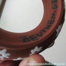 Load image into Gallery viewer, 1950s DANISH ART POTTERY Rosy Ring by Zeuthen Keramik by Edith Nielsen. Terracotta Glaze and Raised Gloss White Flowers
