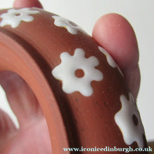 Load image into Gallery viewer, 1950s DANISH ART POTTERY Rosy Ring by Zeuthen Keramik by Edith Nielsen. Terracotta Glaze and Raised Gloss White Flowers
