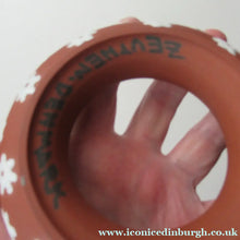 Load image into Gallery viewer, 1950s DANISH ART POTTERY Rosy Ring by Zeuthen Keramik by Edith Nielsen. Terracotta Glaze and Raised Gloss White Flowers

