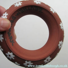 Load image into Gallery viewer, 1950s DANISH ART POTTERY Rosy Ring by Zeuthen Keramik by Edith Nielsen. Terracotta Glaze and Raised Gloss White Flowers
