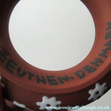 Load image into Gallery viewer, 1950s DANISH ART POTTERY Rosy Ring by Zeuthen Keramik by Edith Nielsen. Terracotta Glaze and Raised Gloss White Flowers
