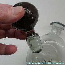 Load image into Gallery viewer, Vintage DANISH Holmegaard Art Glass Decanter by Per Lutken with Dimpled Side and Large Ball Stopper. DANICA Design
