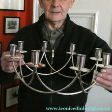 Load image into Gallery viewer, 1950s Vintage Danish Modernist Silver Plate Candelabra. Designed by Einar Dragsted
