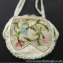 Load image into Gallery viewer, Delicate Vintage 1940s / 1950s Beaded Evening Bag; BELGIAN. Embellished with glass beads, and Embroidered Flowers

