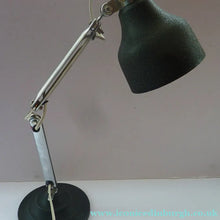 Load image into Gallery viewer, 1950s Desk Lamp with Movable Chrome Arm Fittings and Black Textured Metal Shade. HEAVY Circular Stepped Base
