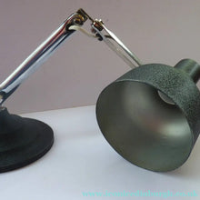 Load image into Gallery viewer, 1950s Desk Lamp with Movable Chrome Arm Fittings and Black Textured Metal Shade. HEAVY Circular Stepped Base
