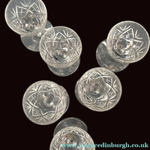 Load image into Gallery viewer, 1950s Edinburgh Crystal Set of Six Tiny Liqueur Glasses. 3 inches high - VINTAGE CRYSTAL GLASSES

