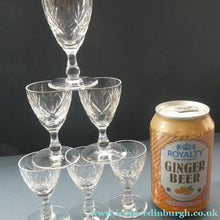 Load image into Gallery viewer, 1950s Edinburgh Crystal Set of Six Tiny Liqueur Glasses. 3 inches high

