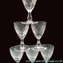 Load image into Gallery viewer, 1950s Edinburgh Crystal Set of Six Tiny Liqueur Glasses. 3 inches high
