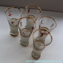 Load image into Gallery viewer, 1950s. Set of FIVE Good Quality Tall Schooners or Beer Glasses with Skaters
