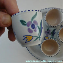 Load image into Gallery viewer, 1950s Floral POOLE POTTERY Set of Four Egg Cups &amp; Matching Stand
