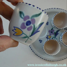 Load image into Gallery viewer, 1950s Floral POOLE POTTERY Set of Four Egg Cups &amp; Matching Stand
