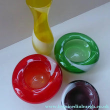 Load image into Gallery viewer, Set of FOUR 1950s JAPANESE Swirl Art Glass Bowls and Vase. KAMEI Glass with Mount Royal Retailers Sticker 

