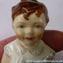 Load image into Gallery viewer, 1950s Freda Doughty Royal Worcester Figurine: TOMMY 2913. Issue with brown hair, yellow shirt and blue shorts
