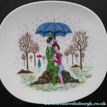 Load image into Gallery viewer, Vintage ROSENTHAL Small Dish. Shower of Hearts. The Lovers by Peynet. Two Sweethearts Shelter under an Umbrella - it rains little hearts
