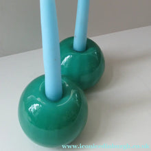 Load image into Gallery viewer, 1950s Glass Ball Candlesticks, probably Swedish. Retailed by Wuidart Glass
