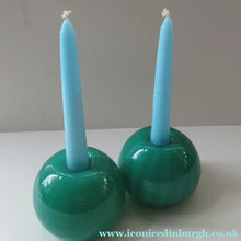 Load image into Gallery viewer, 1950s Glass Ball Candlesticks, probably Swedish. Retailed by Wuidart Glass
