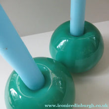 Load image into Gallery viewer, 1950s Glass Ball Candlesticks, probably Swedish. Retailed by Wuidart Glass
