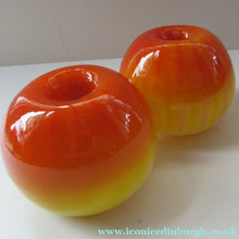 Load image into Gallery viewer, 1950s Glass Ball Candlesticks, probably Swedish. Retailed by Wuidart Glass

