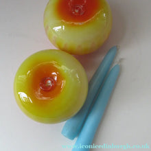 Load image into Gallery viewer, 1950s Glass Ball Candlesticks, probably Swedish. Retailed by Wuidart Glass
