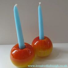 Load image into Gallery viewer, 1950s Glass Ball Candlesticks, probably Swedish. Retailed by Wuidart Glass
