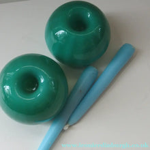 Load image into Gallery viewer, 1950s Glass Ball Candlesticks, probably Swedish. Retailed by Wuidart Glass

