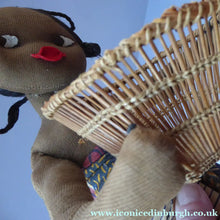 Load image into Gallery viewer, CLOTH DOLL. Vintage 1950s Native Lady Doll. Hand Made Lady Carrying a Wicker Basket and with Baby on her Back
