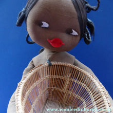 Load image into Gallery viewer, CLOTH DOLL. Vintage 1950s Native Lady Doll. Hand Made Lady Carrying a Wicker Basket and with Baby on her Back
