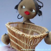 Load image into Gallery viewer, CLOTH DOLL. Vintage 1950s Native Lady Doll. Hand Made Lady Carrying a Wicker Basket and with Baby on her Back
