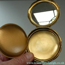 Load image into Gallery viewer, 1950s Iris POWDER COMPACT with Flowers and Mirror Finish Gold Tone Background
