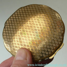 Load image into Gallery viewer, 1950s Iris POWDER COMPACT with Flowers and Mirror Finish Gold Tone Background
