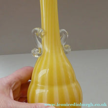Load image into Gallery viewer, Vintage 1950s Italian / Murano Tall Glass Vase with Pale Yellow and Lemon Stripes. Height 10 inches
