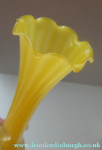 Load image into Gallery viewer, Vintage 1950s Italian / Murano Tall Glass Vase with Pale Yellow and Lemon Stripes. Height 10 inches
