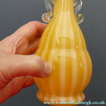Load image into Gallery viewer, Vintage 1950s Italian / Murano Tall Glass Vase with Pale Yellow and Lemon Stripes. Height 10 inches
