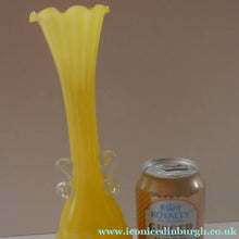 Load image into Gallery viewer, Vintage 1950s Italian / Murano Tall Glass Vase with Pale Yellow and Lemon Stripes. Height 10 inches
