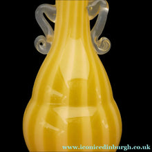 Load image into Gallery viewer, Vintage 1950s Italian / Murano Tall Glass Vase with Pale Yellow and Lemon Stripes. Height 10 inches

