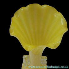 Load image into Gallery viewer, Vintage 1950s Italian / Murano Tall Glass Vase with Pale Yellow and Lemon Stripes. Height 10 inches
