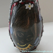 Load image into Gallery viewer, Vintage 1950s ITALIAN San Marino Vase with a Black and White Lava Glaze and Sgrafitto Image of a Young Lady
