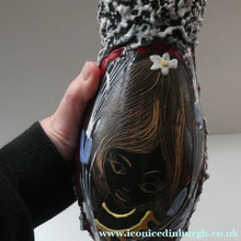 Load image into Gallery viewer, Vintage 1950s ITALIAN San Marino Vase with a Black and White Lava Glaze and Sgrafitto Image of a Young Lady
