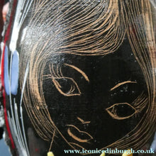 Load image into Gallery viewer, Vintage 1950s ITALIAN San Marino Vase with a Black and White Lava Glaze and Sgrafitto Image of a Young Lady
