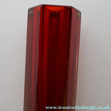 Load image into Gallery viewer, 1950s Italian Tall Sommerso Faceted Vase. Hexagonal Shape with Red Yellow &amp; Clear Glass. 8 inches - European Glass
