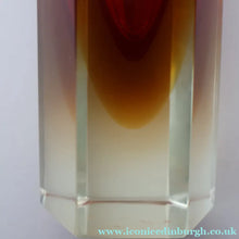 Load image into Gallery viewer, 1950s Italian Tall Sommerso Faceted Vase. Hexagonal Shape with Red Yellow &amp; Clear Glass. 8 inches - European Glass
