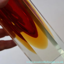 Load image into Gallery viewer, 1950s Italian Tall Sommerso Faceted Vase. Hexagonal Shape with Red Yellow &amp; Clear Glass. 8 inches - European Glass
