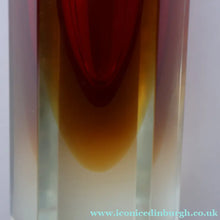 Load image into Gallery viewer, 1950s Italian Tall Sommerso Faceted Vase. Hexagonal Shape with Red Yellow &amp; Clear Glass. 8 inches - European Glass
